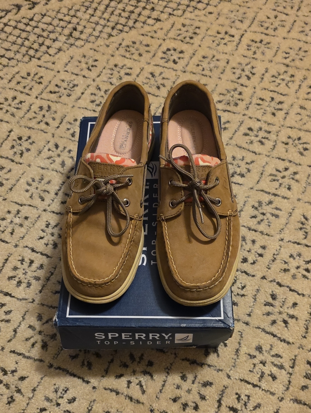 Sperry Womens Tan Leather Lace-Up Boat Shoes Size 8.5
